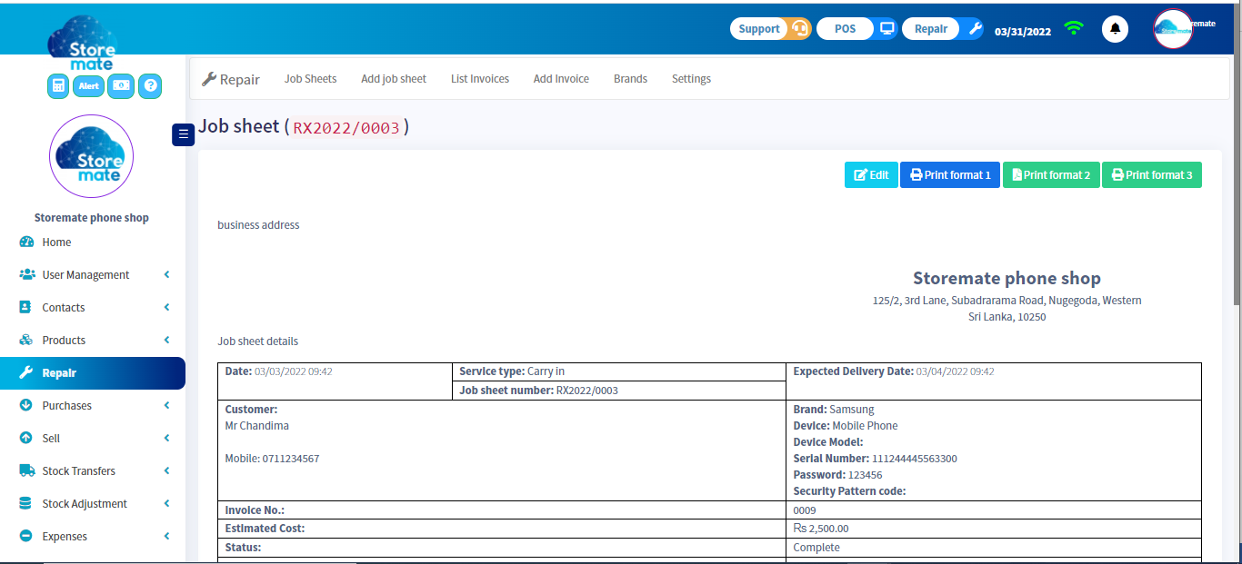 Create Job Sheet